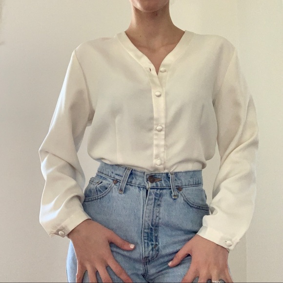 Pendleton Tops - Vintage Pendleton White Ivory Silky Button Down Blouse Size Large